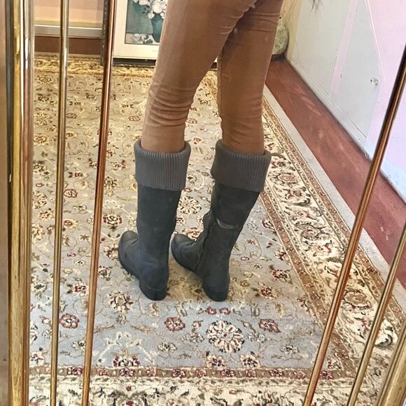 Cole Haan Nike Air Whitley Grey Leather Tall Lace Up Boots 8B - Picture 9 of 14